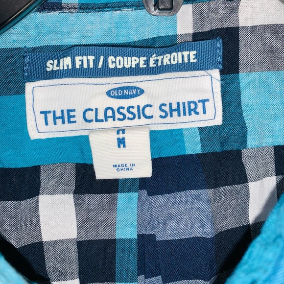 “THE CLASSIC SHIRT” BY OLD NAVY MEN’S SLIM FIT BRIGHT BLUE PLAID SIZE MEDIUM - Picture 2 of 6